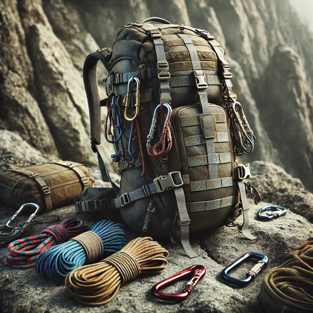  Climbing or Cragging Backpack with some essential gears in a mountain